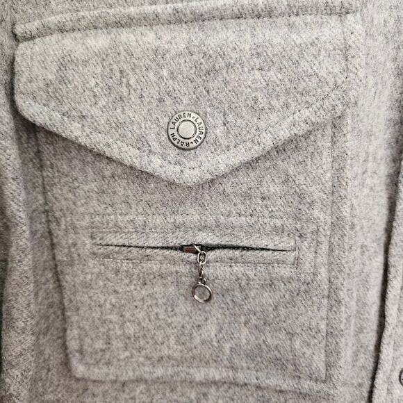 Lauren Ralph Lauren Shirt Jacket Gray Wool Blend Snap Closure Shacket Large - Picture 6 of 15